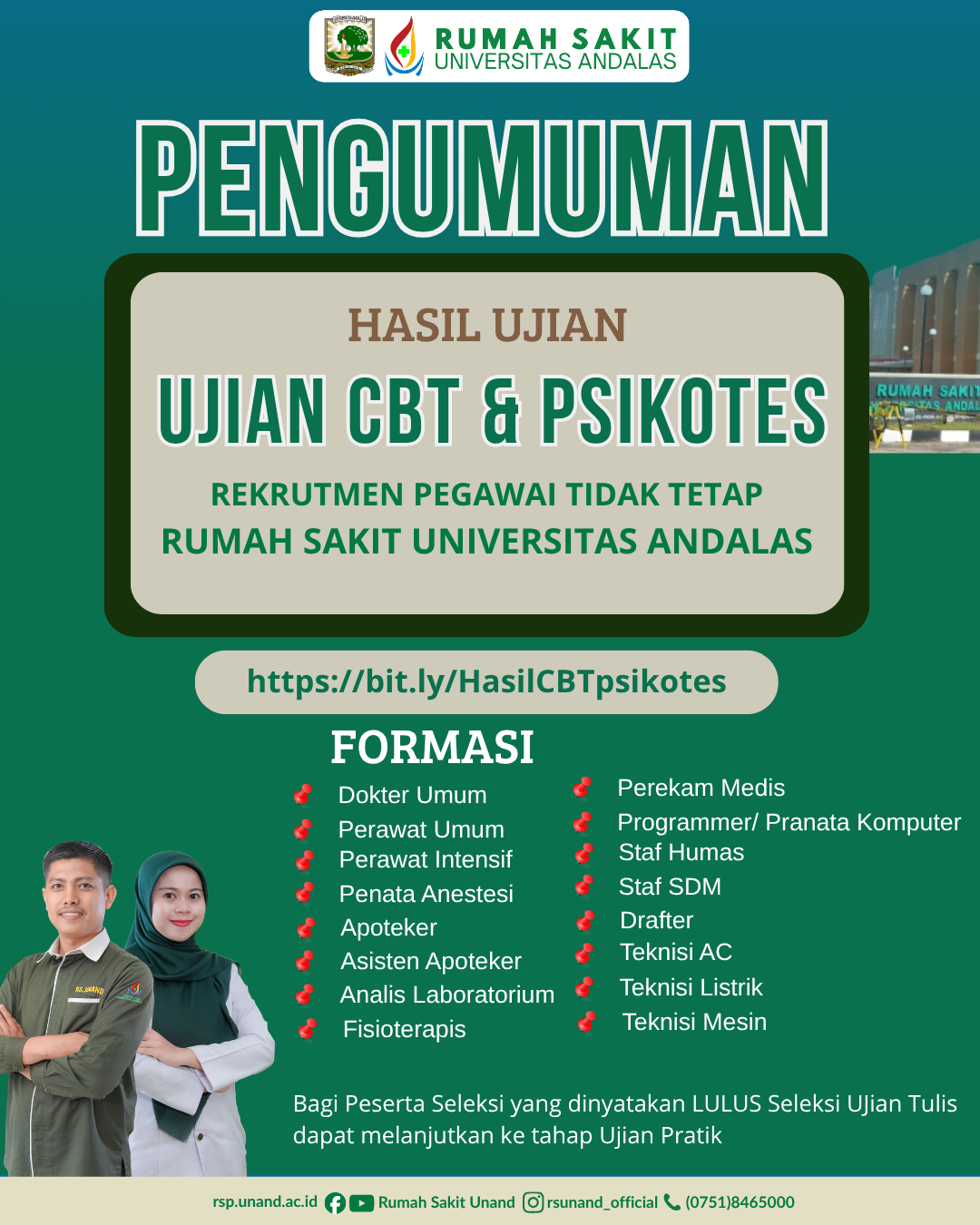 Pengumuman Hasil Seleksi CBT-Bag1 PTT RS UNAND Tahun 2026